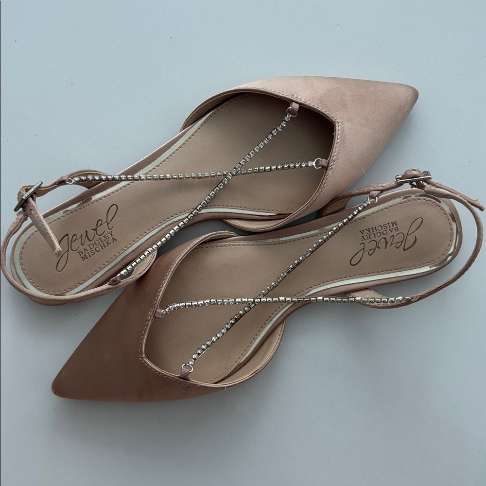 Jewel Badgley Mischka Blush Satin Pointed Flats